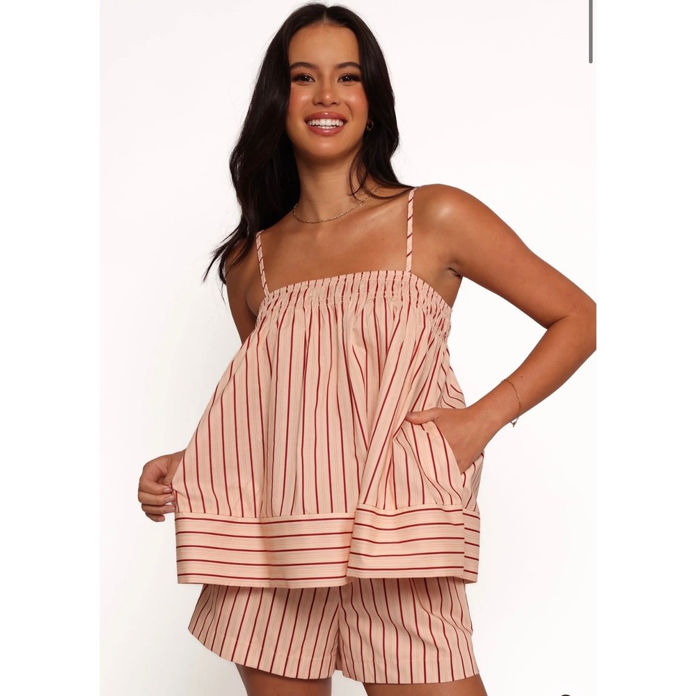 Petal + Pup Aiesha Pink Stripe Smocked Cotton Camisole Top NWT Medium